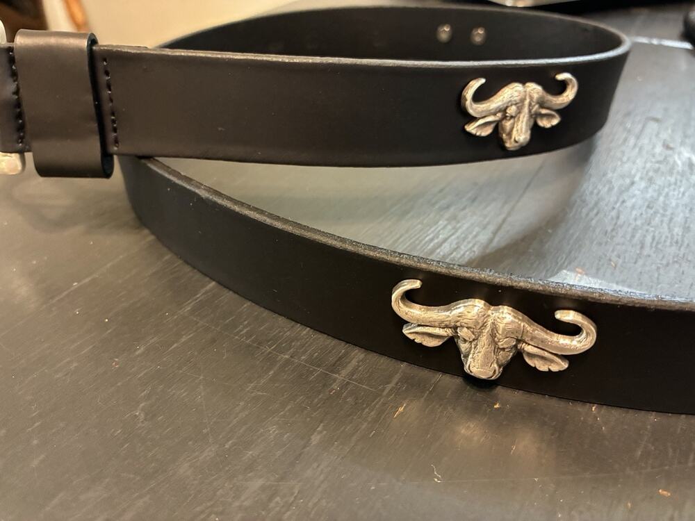 Black Genuine Leather Belt with 4 Cape Buffalo Conchos Sizes 28, 30, 32, 38